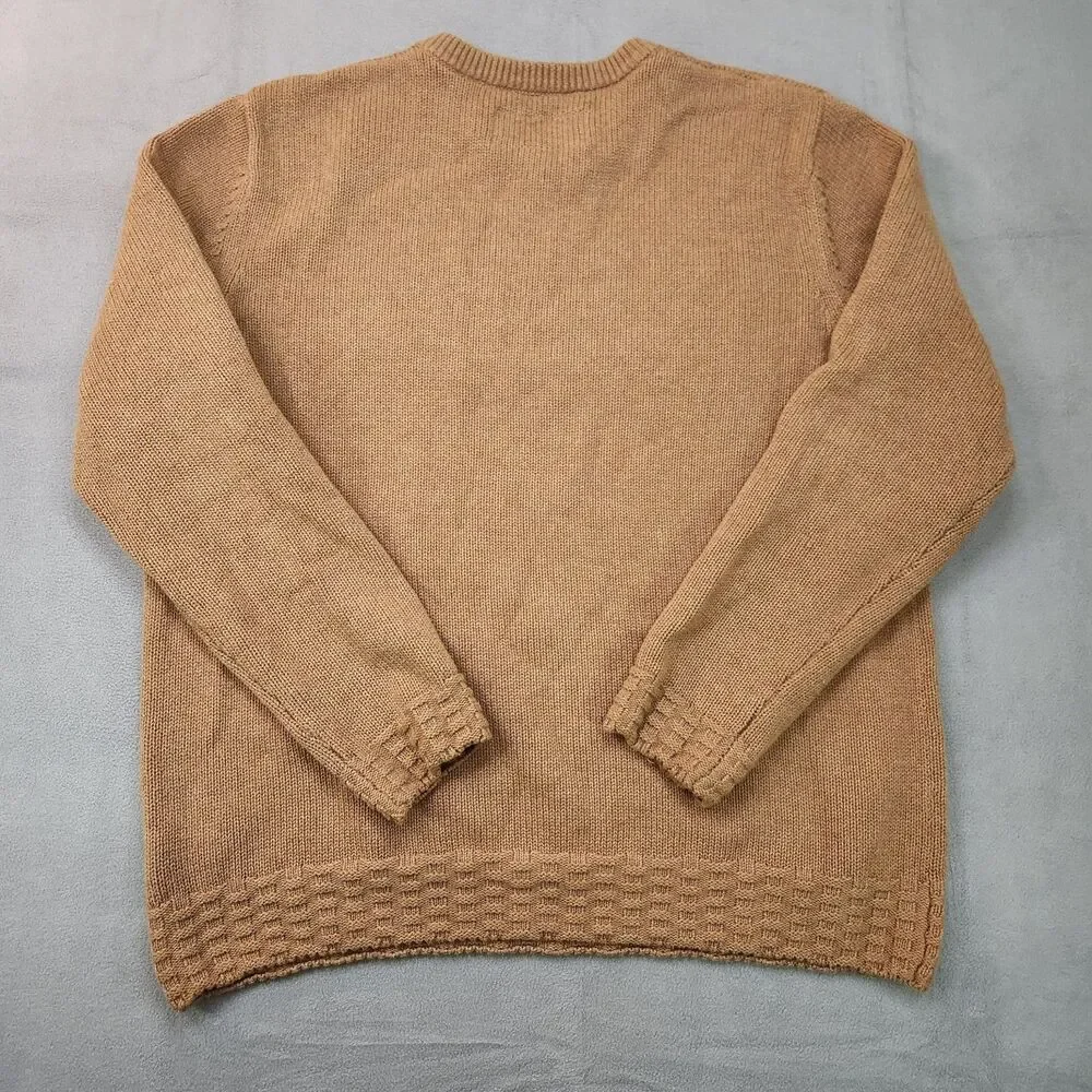 32‎ Bar Blues Sweater Men's L Brown Chunky Knit Elbow Patches V-Neck Fisherman
